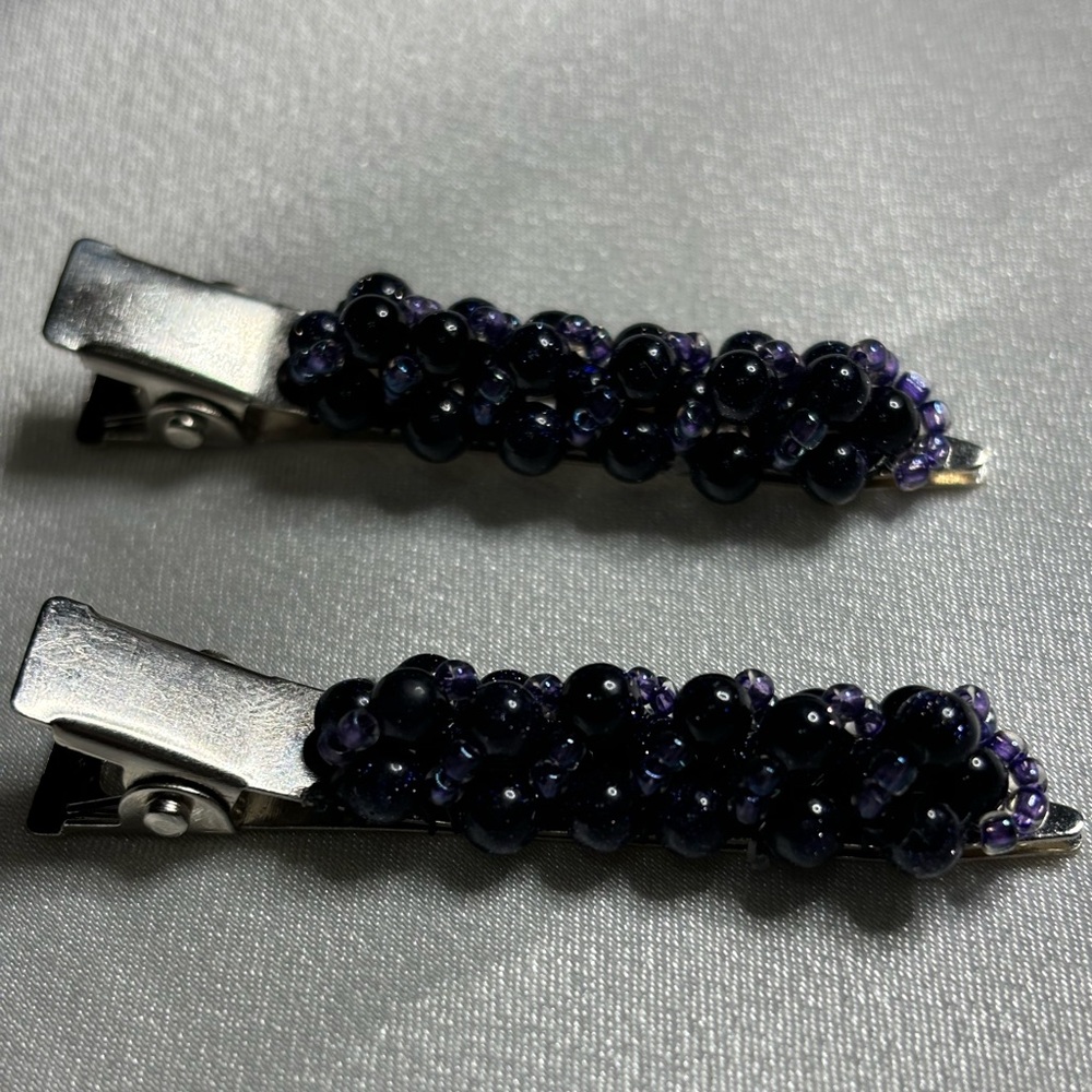 Handmade Blue Goldstone hair clips set 2 inches